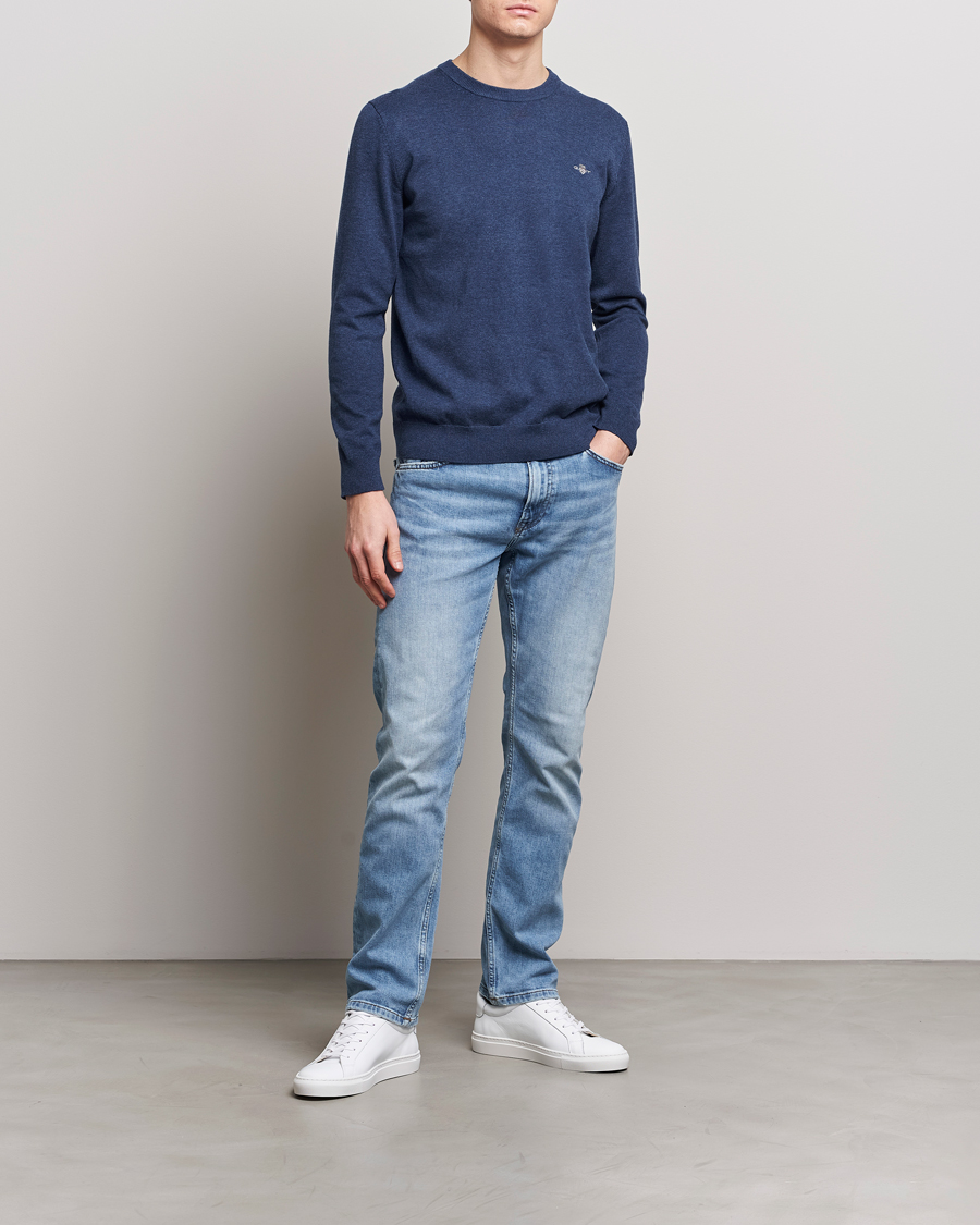Herr | Tröjor | GANT | Classic Cotton Crew Neck Dark Jeans Blue Melange