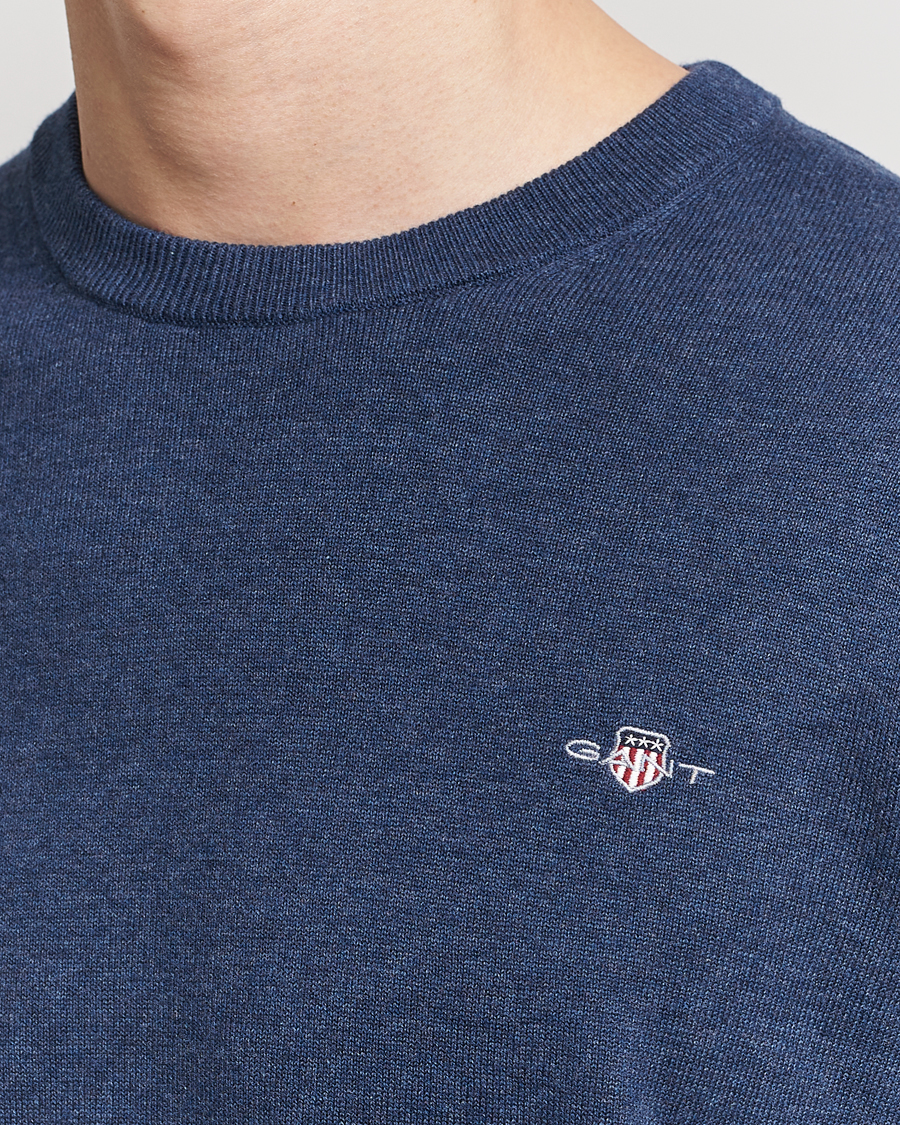 Herr | Tröjor | GANT | Classic Cotton Crew Neck Dark Jeans Blue Melange