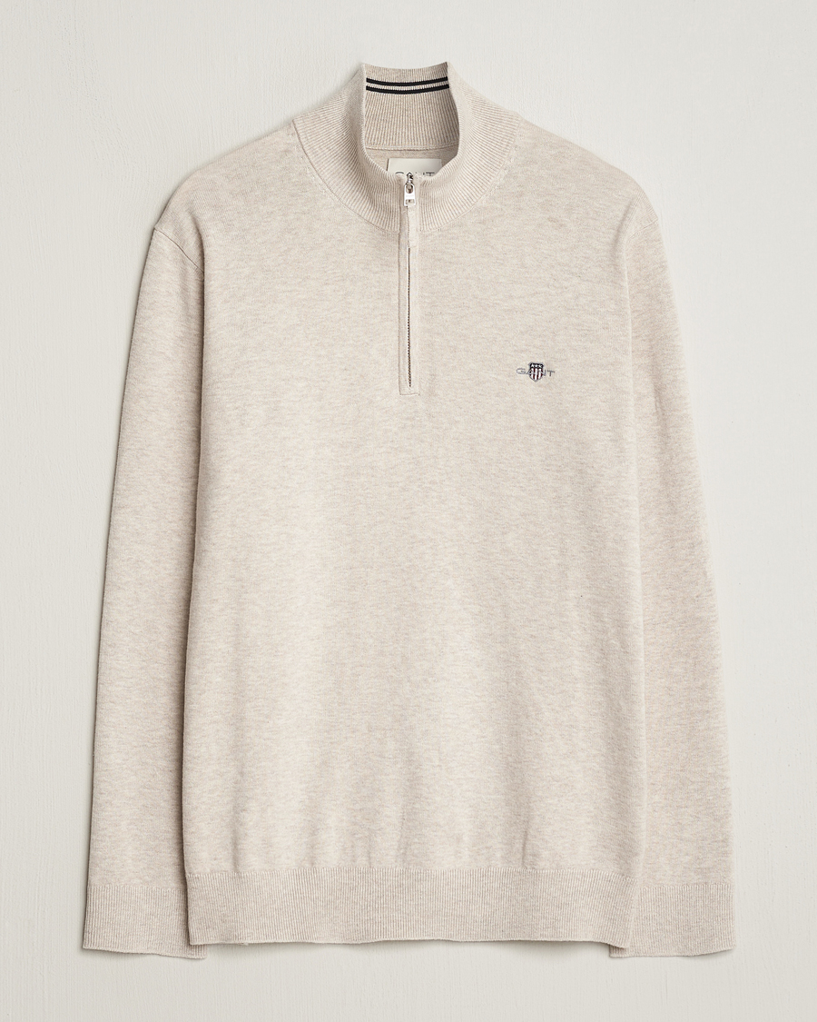 Herr | Tröjor | GANT | Classic Cotton Half Zip Light Beige Melange