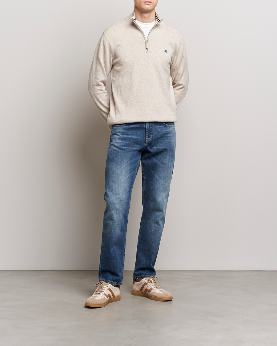 Herr | Tröjor | GANT | Classic Cotton Half Zip Light Beige Melange
