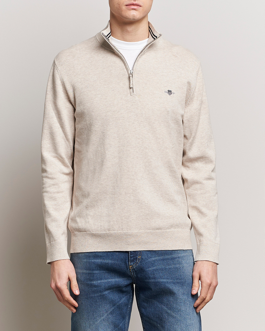 Herr | Avdelningar | GANT | Classic Cotton Half Zip Light Beige Melange