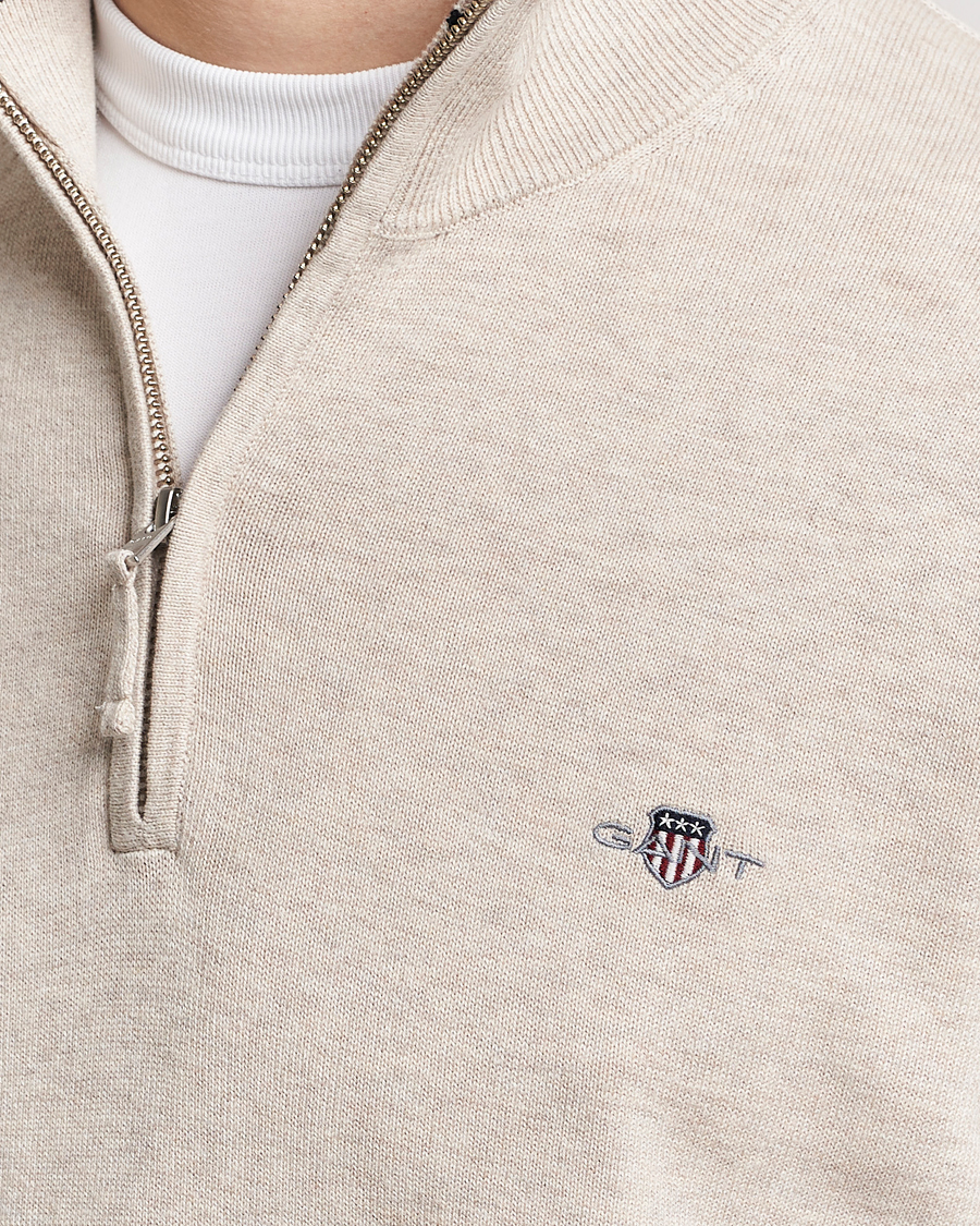Herr | Tröjor | GANT | Classic Cotton Half Zip Light Beige Melange
