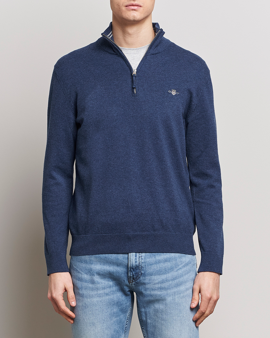 Herr | 20% rea | GANT | Classic Cotton Half Zip Dark Jeans Blue Melange