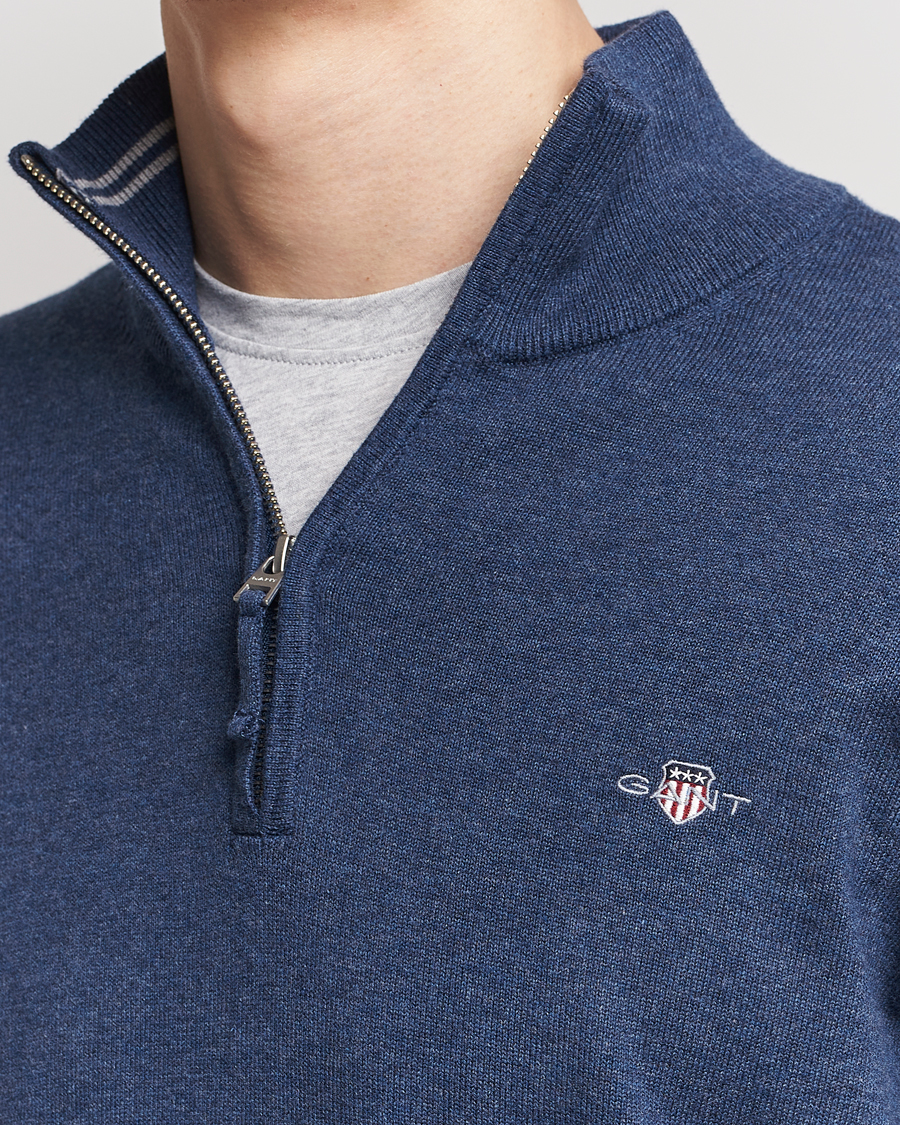 Herr | Tröjor | GANT | Classic Cotton Half Zip Dark Jeans Blue Melange