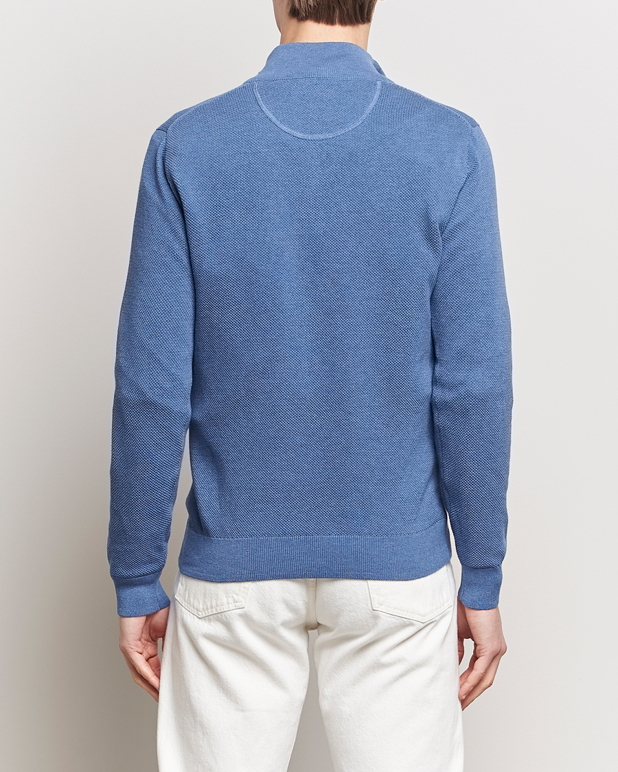 Herr | Tröjor | GANT | Cotton Pique Half-Zip Sweater Denim Blue Melange