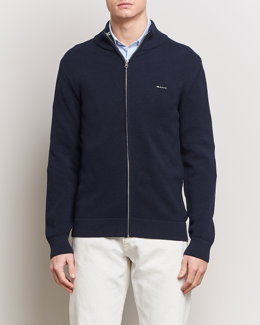 Herr | Realisation | GANT | Cotton Pique Full-Zip Sweater Evening Blue