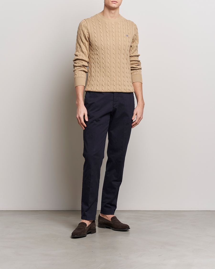 Herr | Tröjor | GANT | Cotton Cable Crew Neck Pullover Dark Khaki