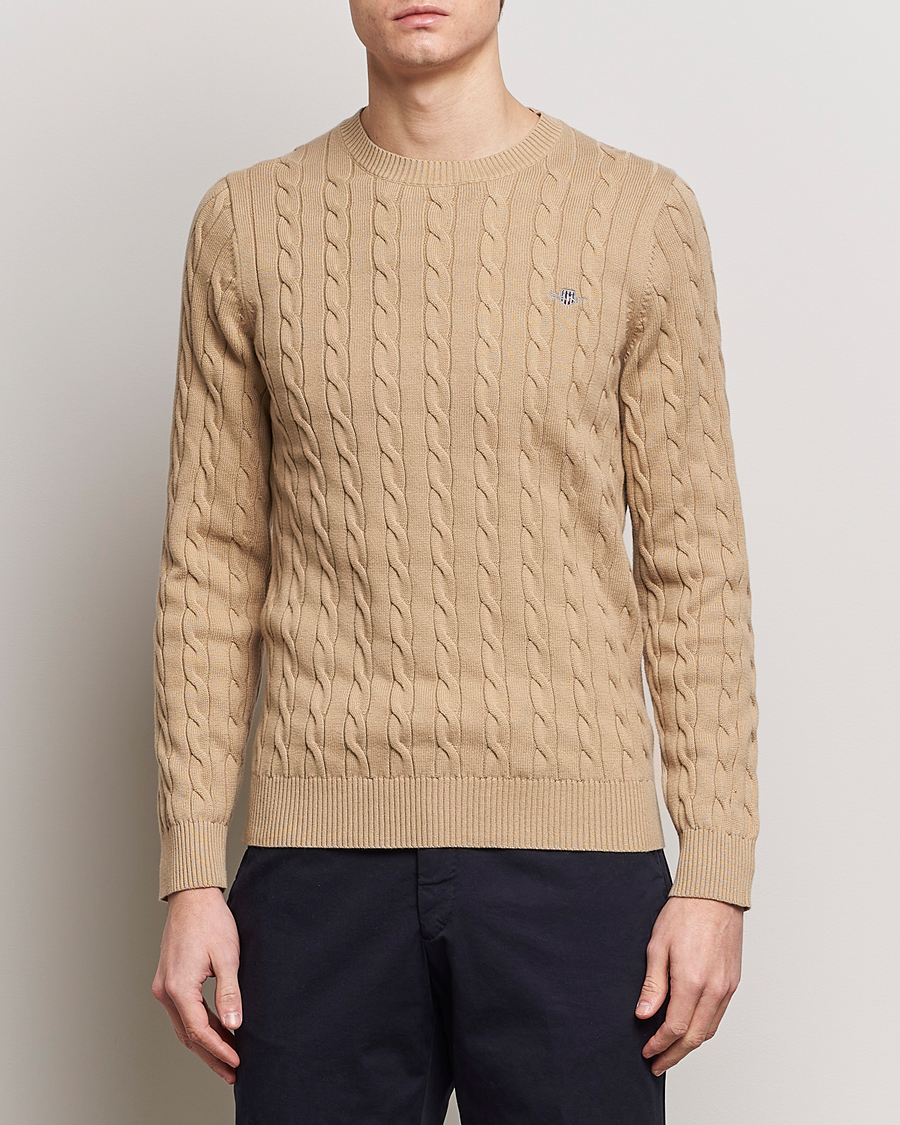 Herr | Kläder | GANT | Cotton Cable Crew Neck Pullover Dark Khaki