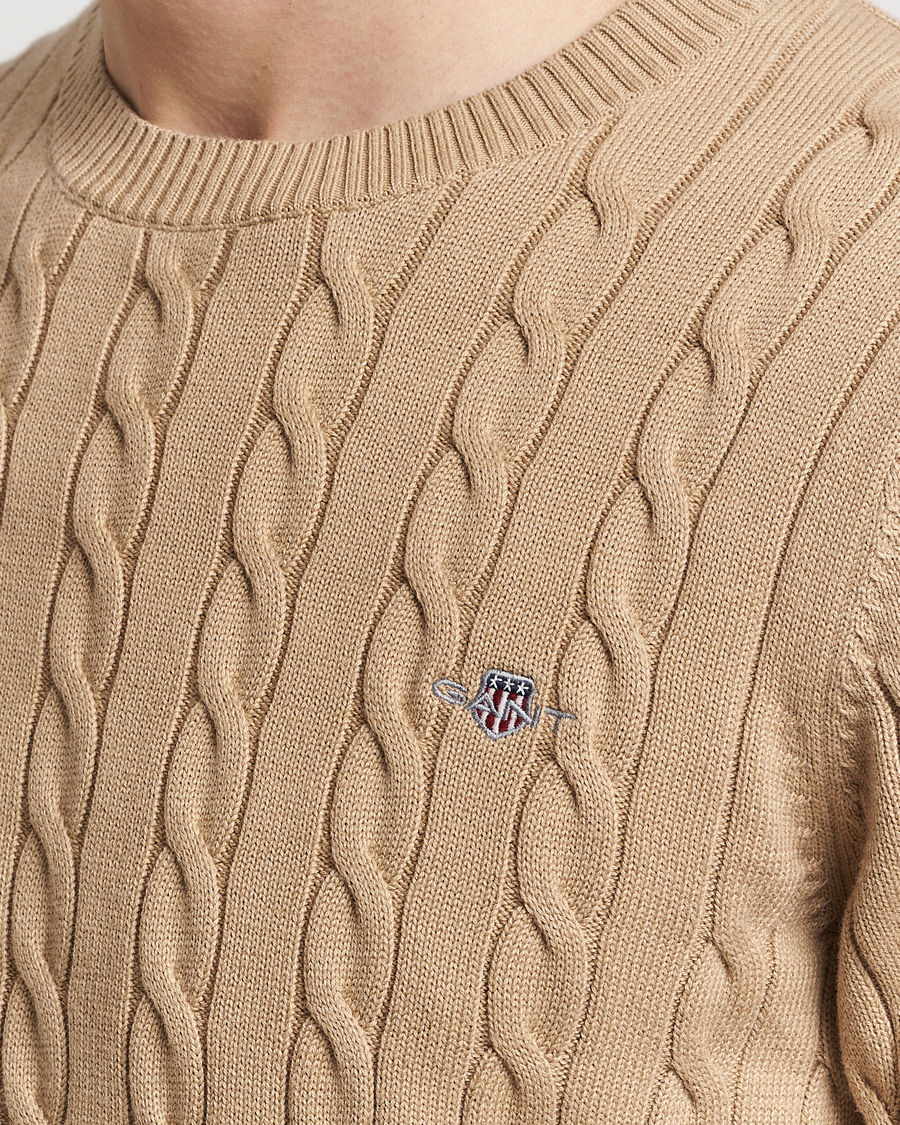 Herr | Tröjor | GANT | Cotton Cable Crew Neck Pullover Dark Khaki