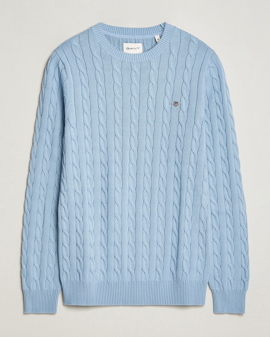 Herr | Tröjor | GANT | Cotton Cable Crew Neck Pullover Dove Blue