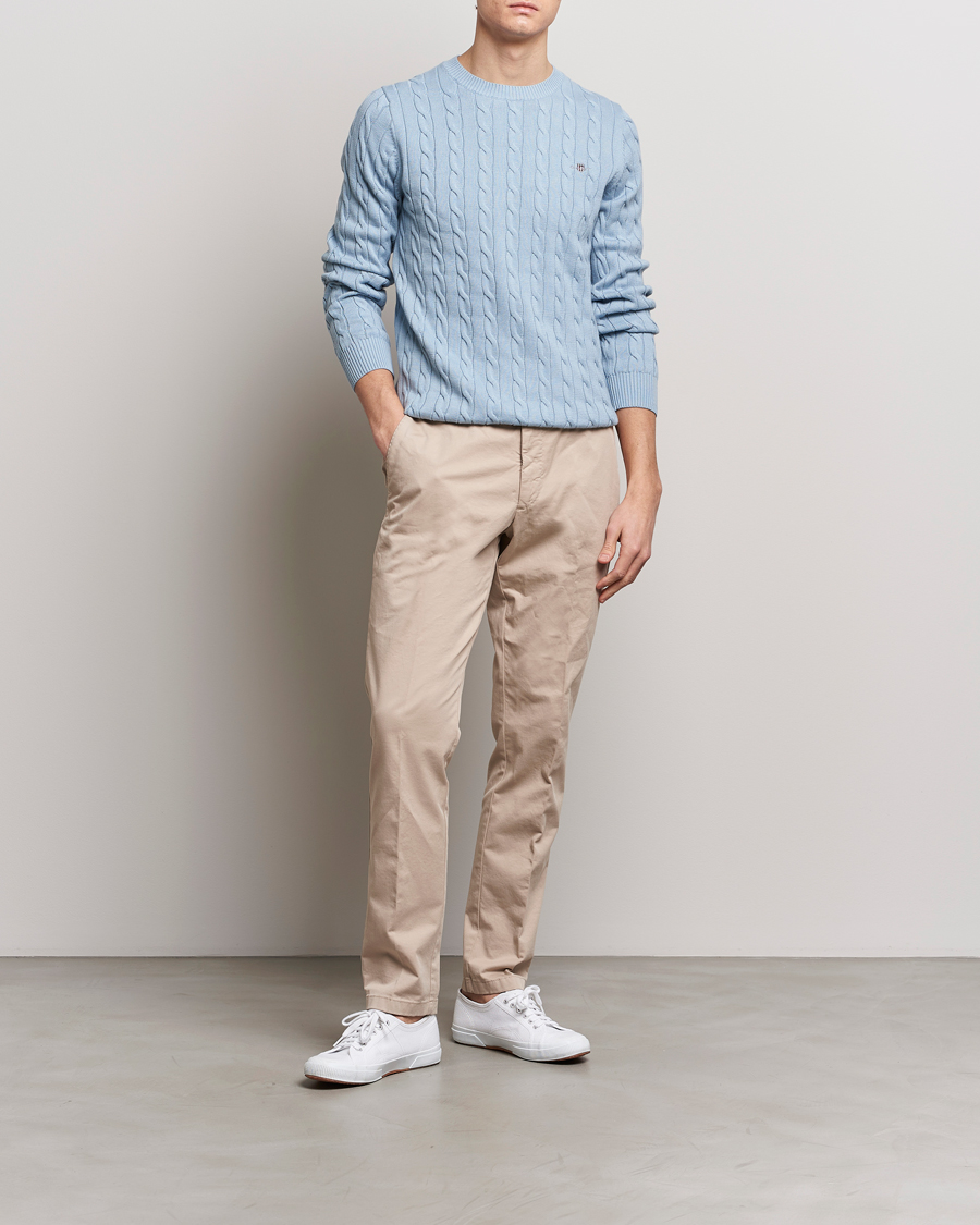 Herr | Tröjor | GANT | Cotton Cable Crew Neck Pullover Dove Blue