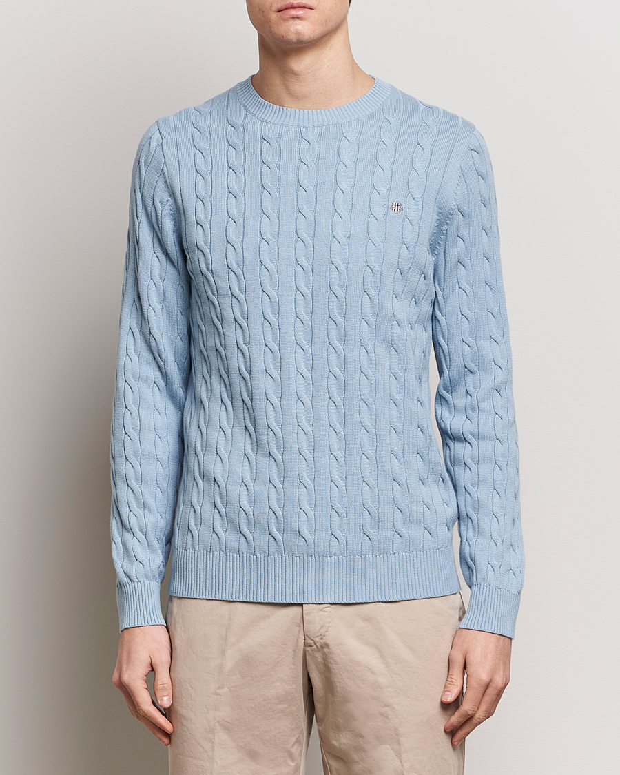 Herr | Tröjor | GANT | Cotton Cable Crew Neck Pullover Dove Blue