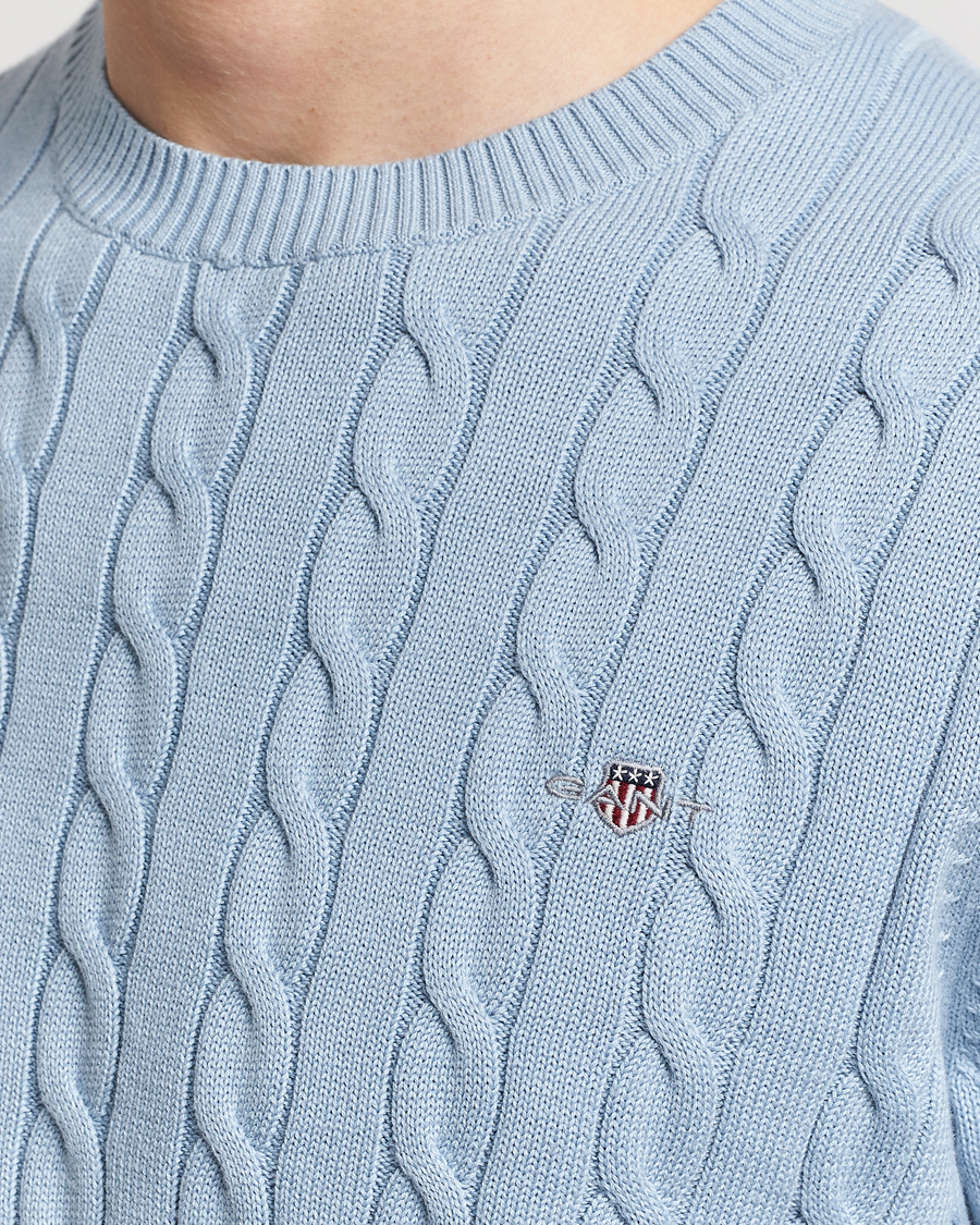 Herr | Tröjor | GANT | Cotton Cable Crew Neck Pullover Dove Blue