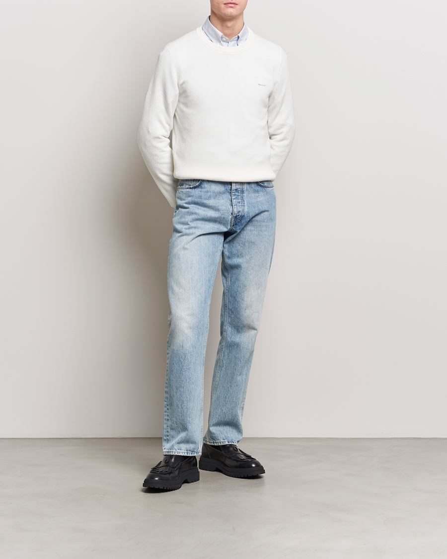 Herr | Tröjor | GANT | Cotton Pique Crew Neck Sweater Eggshell