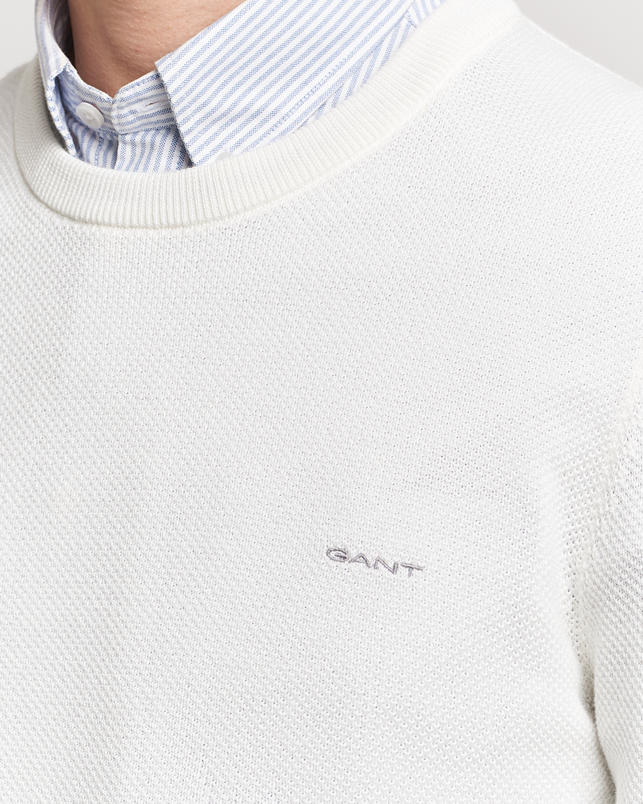 Herr | Tröjor | GANT | Cotton Pique Crew Neck Sweater Eggshell