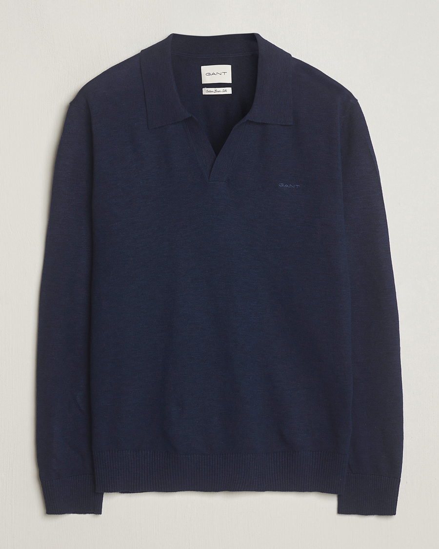 Herr | Tröjor | GANT | Cotton/Linen Knitted Polo Evening Blue
