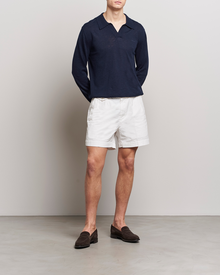Herr | Tröjor | GANT | Cotton/Linen Knitted Polo Evening Blue