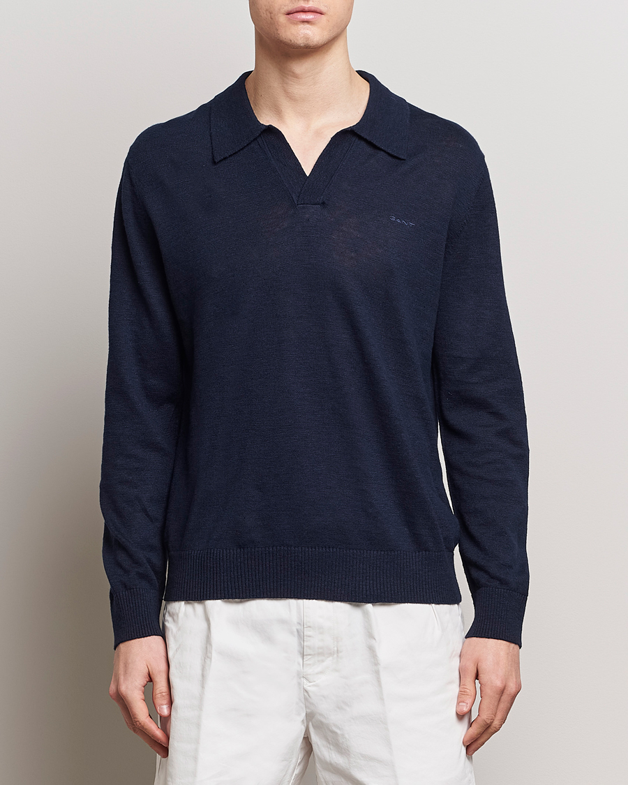 Herr | Kläder | GANT | Cotton/Linen Knitted Polo Evening Blue