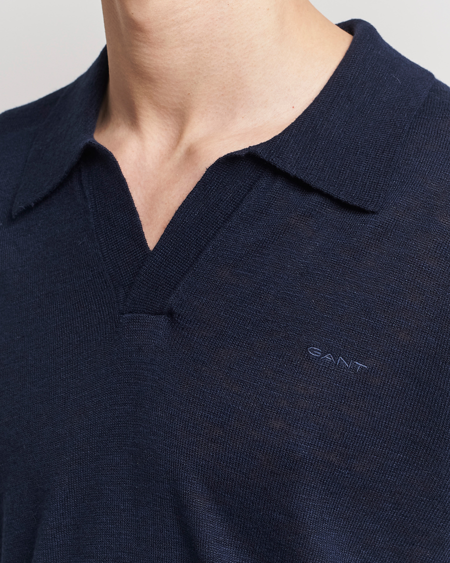 Herr | Tröjor | GANT | Cotton/Linen Knitted Polo Evening Blue