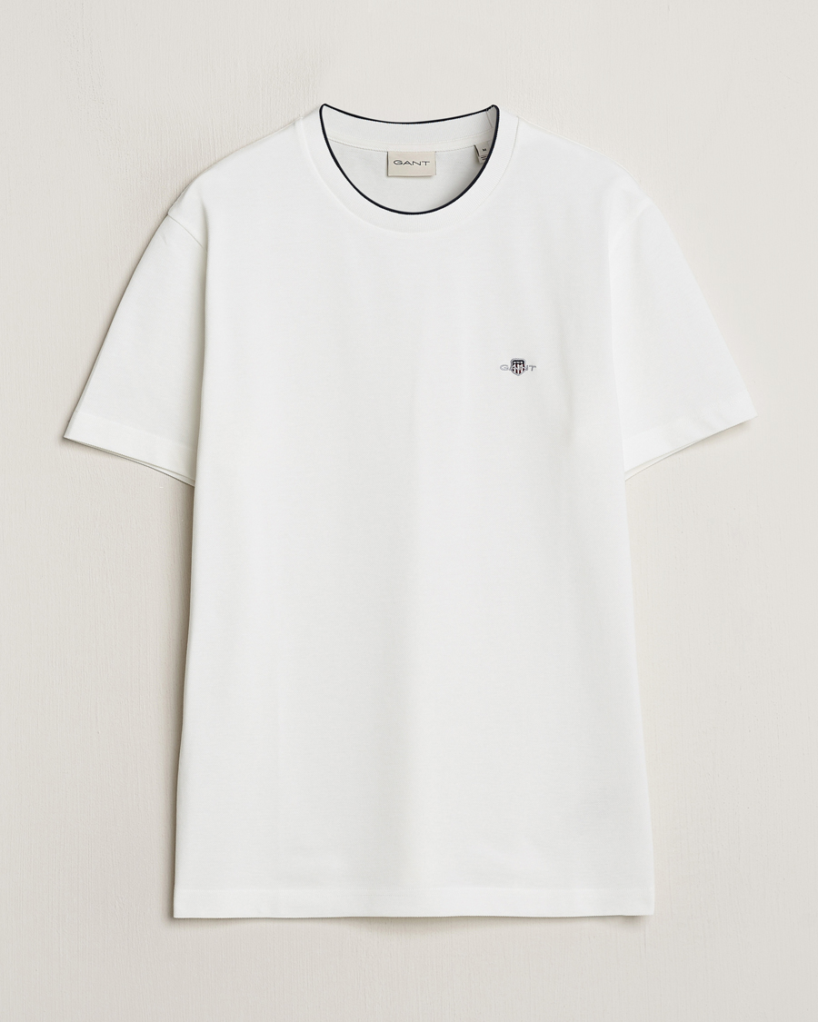 Herr | T-Shirts | GANT | Pique Crew Neck T-Shirt Eggshell