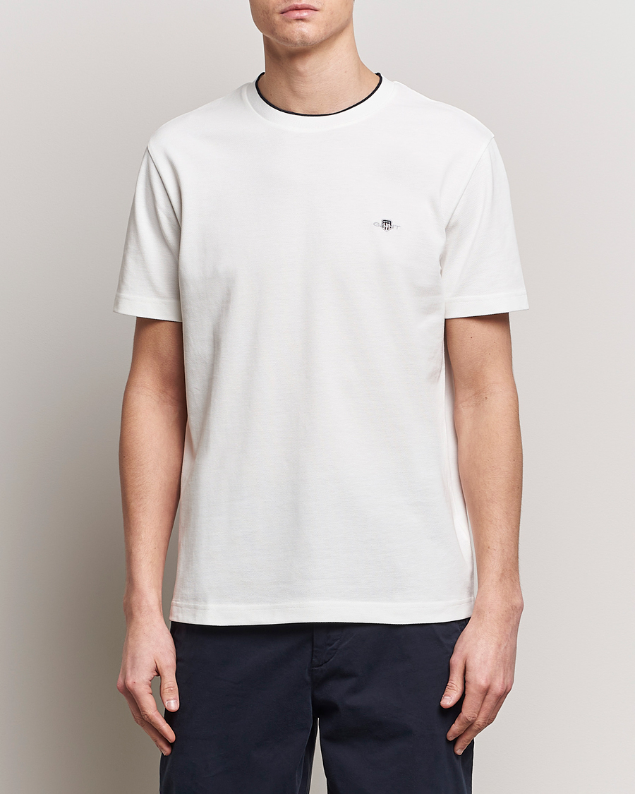 Herr | T-Shirts | GANT | Pique Crew Neck T-Shirt Eggshell