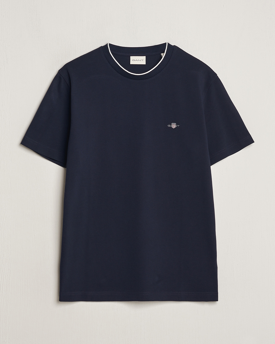 Herr | T-Shirts | GANT | Pique Crew Neck T-Shirt Evening Blue