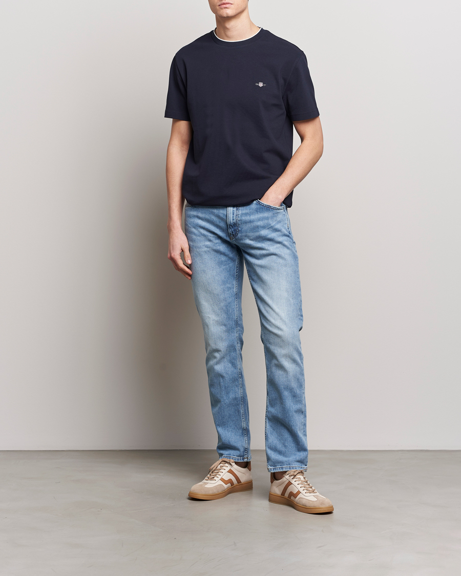 Herr | T-Shirts | GANT | Pique Crew Neck T-Shirt Evening Blue