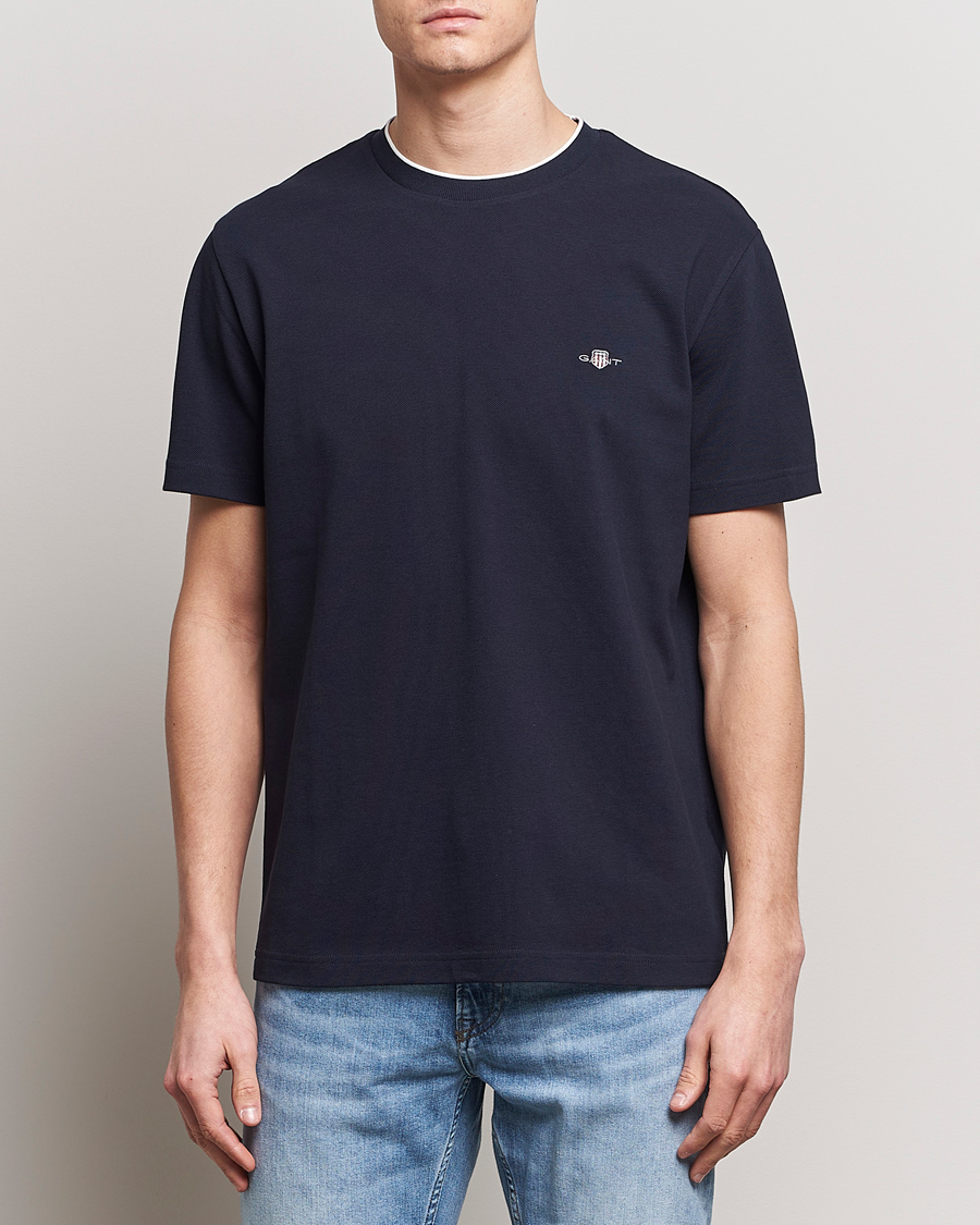 Herr | Preppy Authentic | GANT | Pique Crew Neck T-Shirt Evening Blue