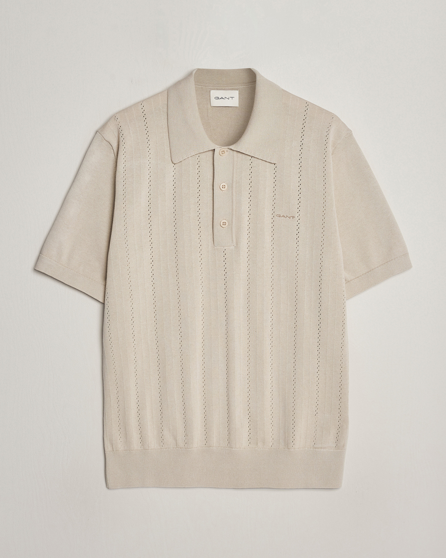 Herr | Pikéer | GANT | Pointelle Structured Knitted Polo Silky Beige