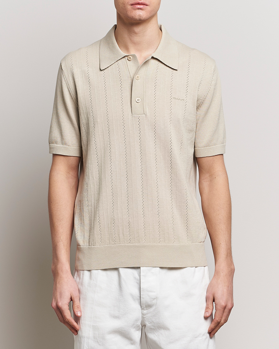 Herre | Pikéer | GANT | Pointelle Structured Knitted Polo Silky Beige