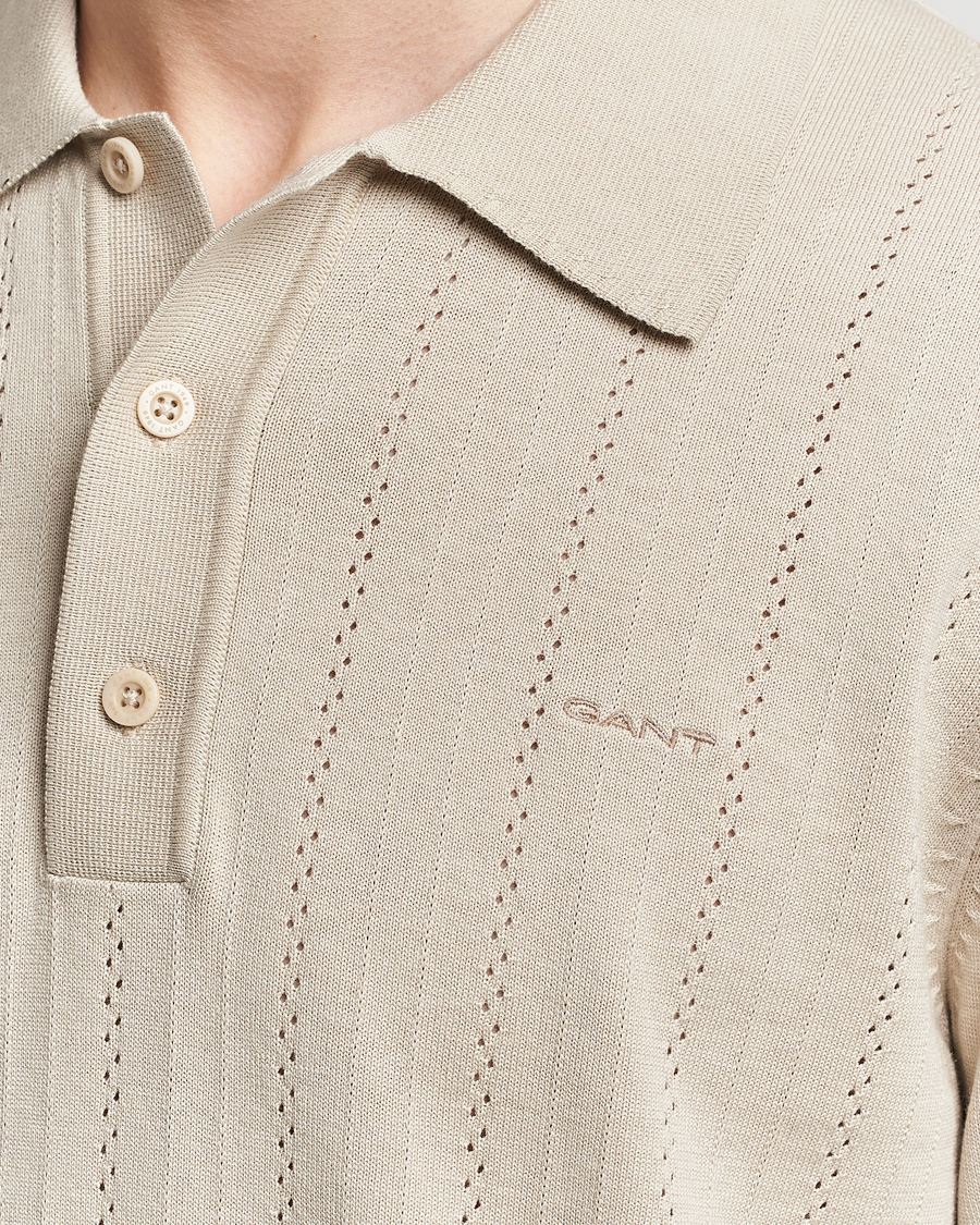 Herr | Pikéer | GANT | Pointelle Structured Knitted Polo Silky Beige