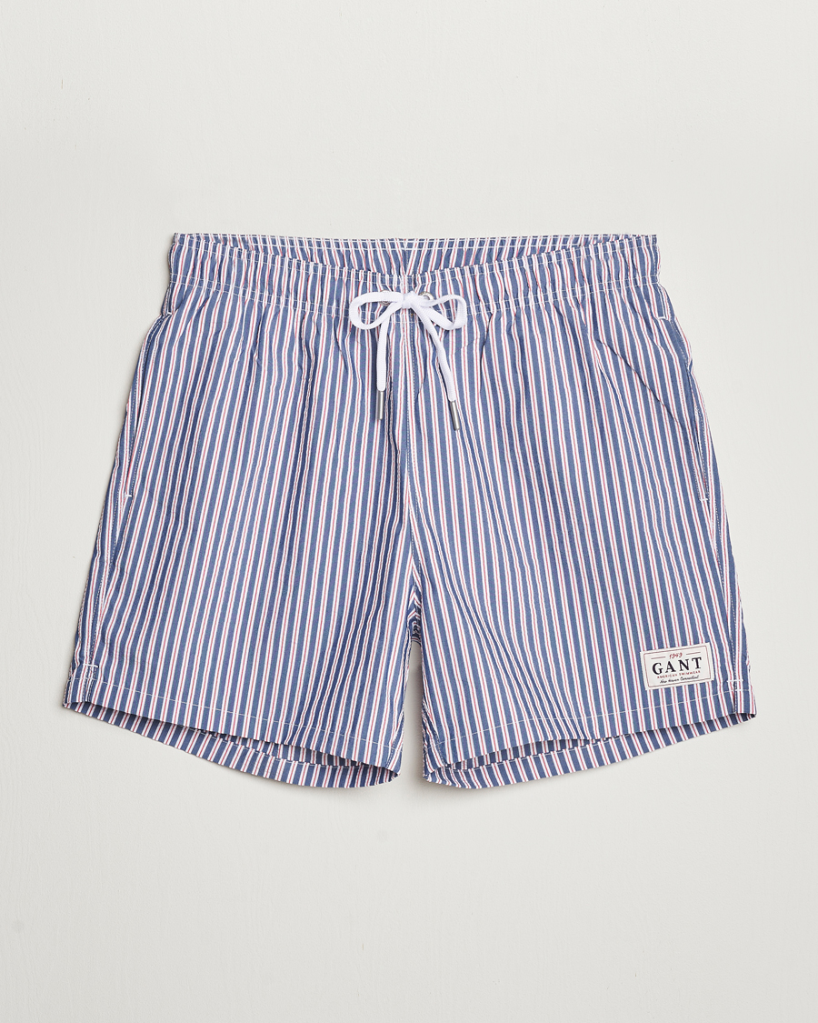 Herr | Badbyxor | GANT | Striped Seersucker Swimshorts Deep Blue