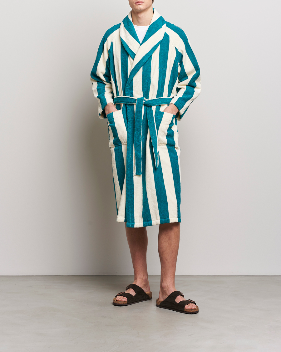 Herr | Pyjamas & Morgonrockar | GANT | Striped Robe Ocean Turquoise/White