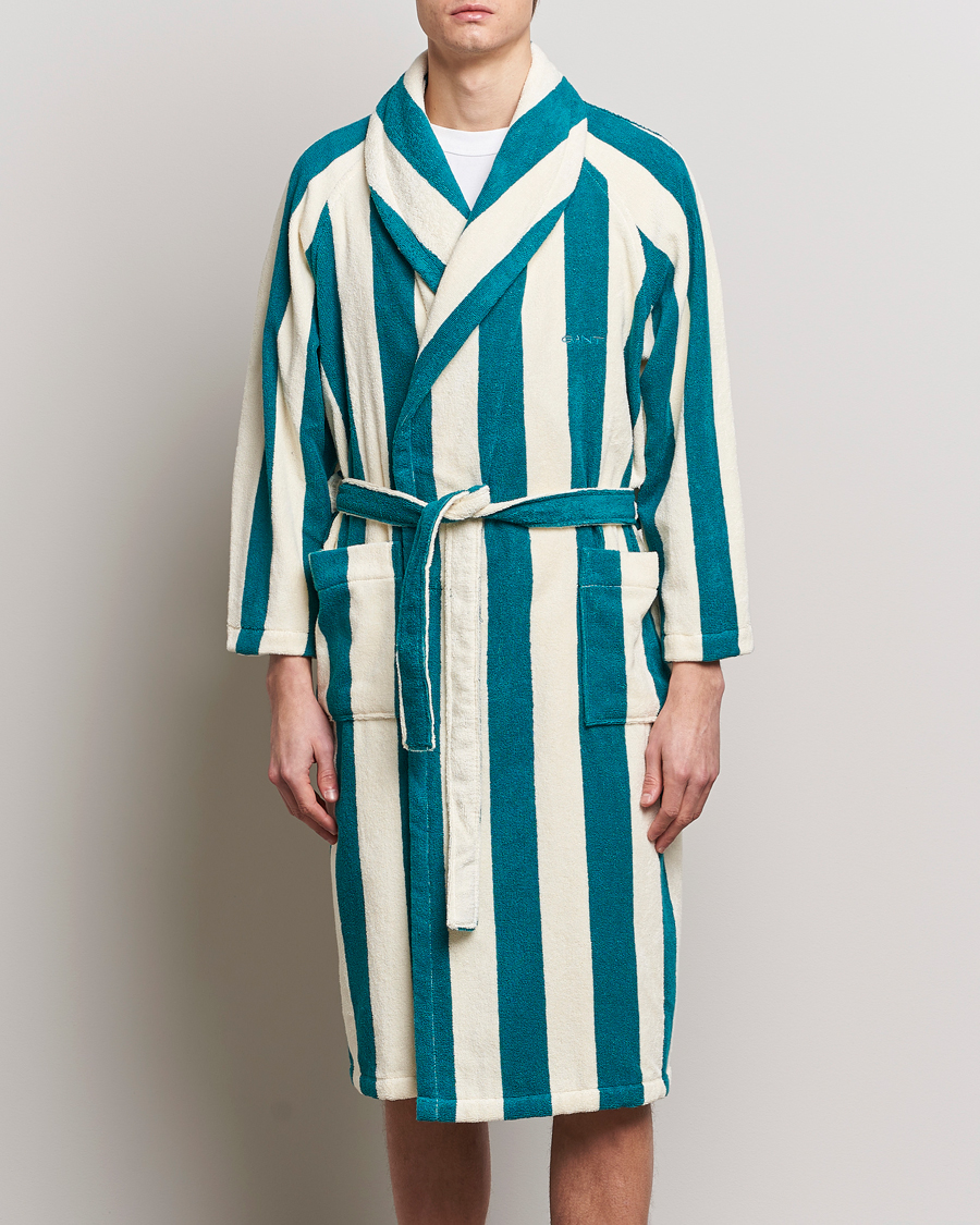 Herr | Pyjamas & Morgonrockar | GANT | Striped Robe Ocean Turquoise/White