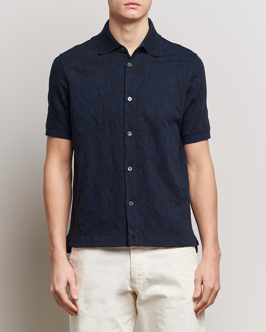 Herr | Skjortor | Paul Smith | Floral Jacquard Short Sleeve Shirt Navy