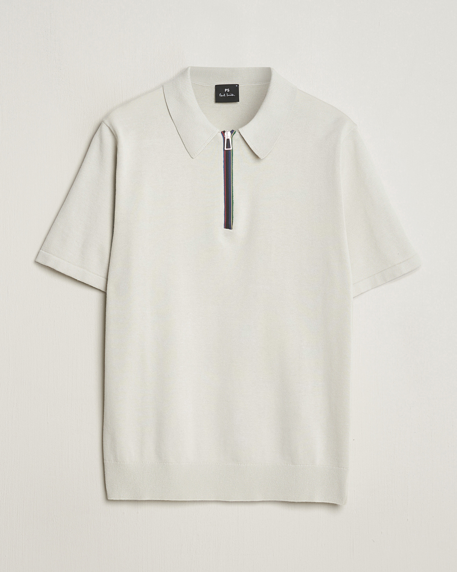 Herr | Pikéer | PS Paul Smith | Striped Half Zip Polo Light Grey