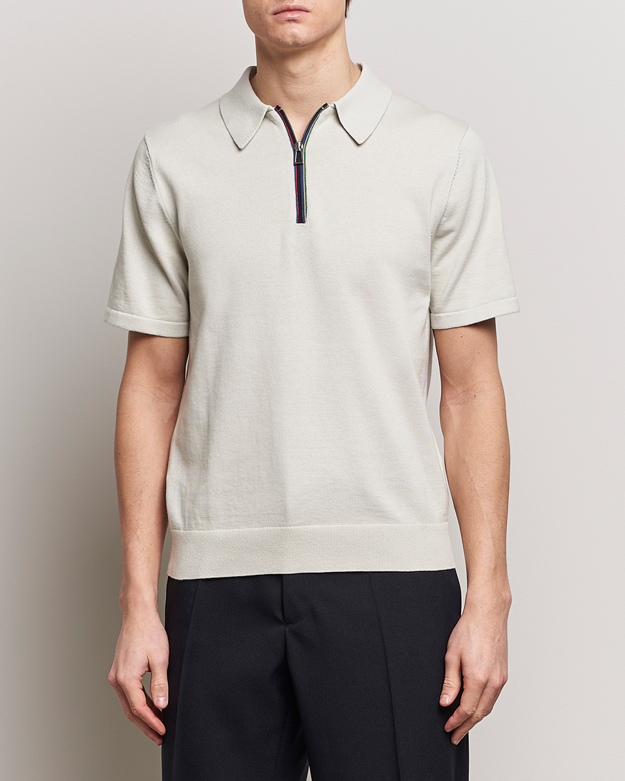 Herr | Paul Smith | PS Paul Smith | Striped Half Zip Polo Light Grey