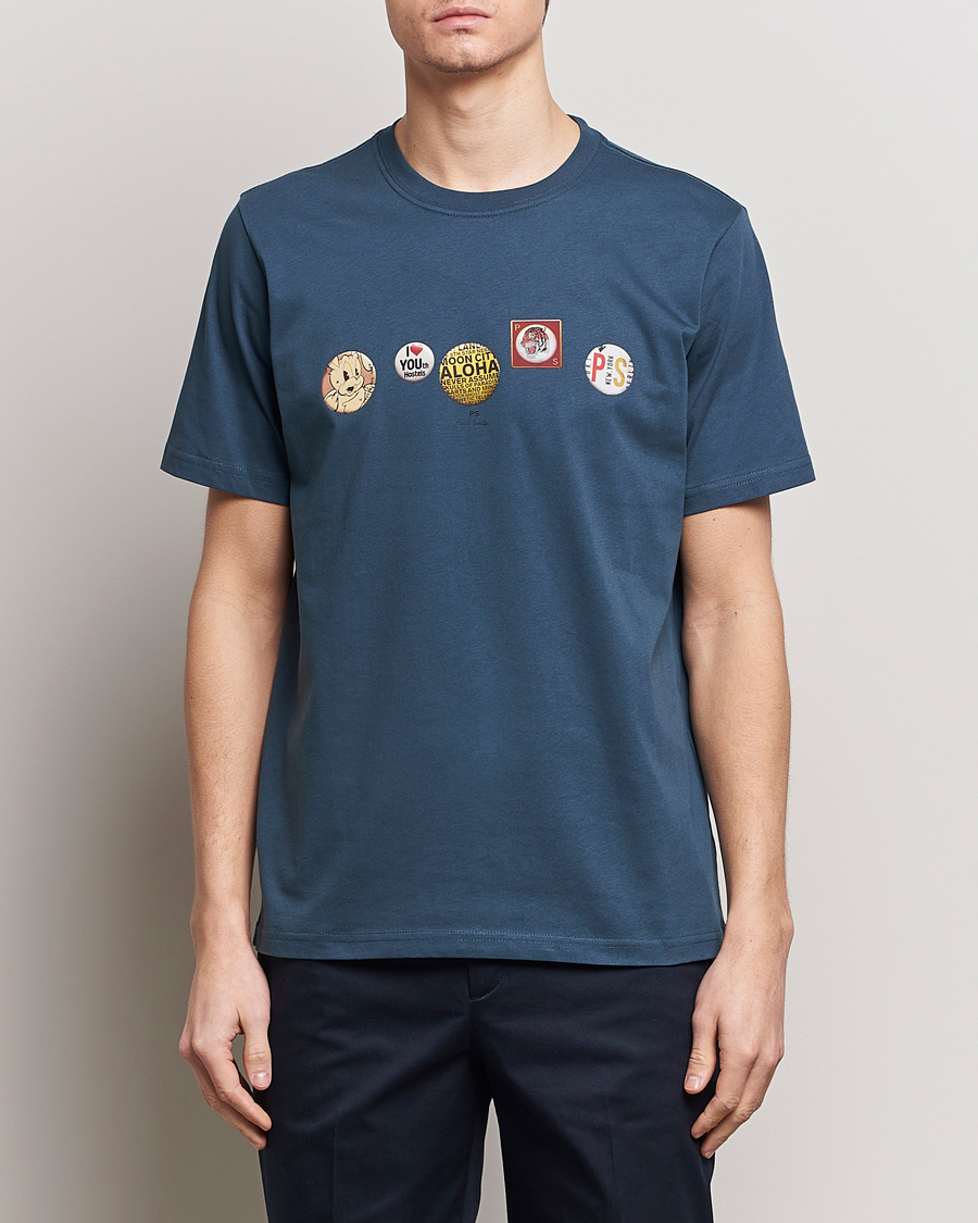Herr | Kortärmade t-shirts | PS Paul Smith | Organic Cotton Badges Crew Neck T-Shirt Blue