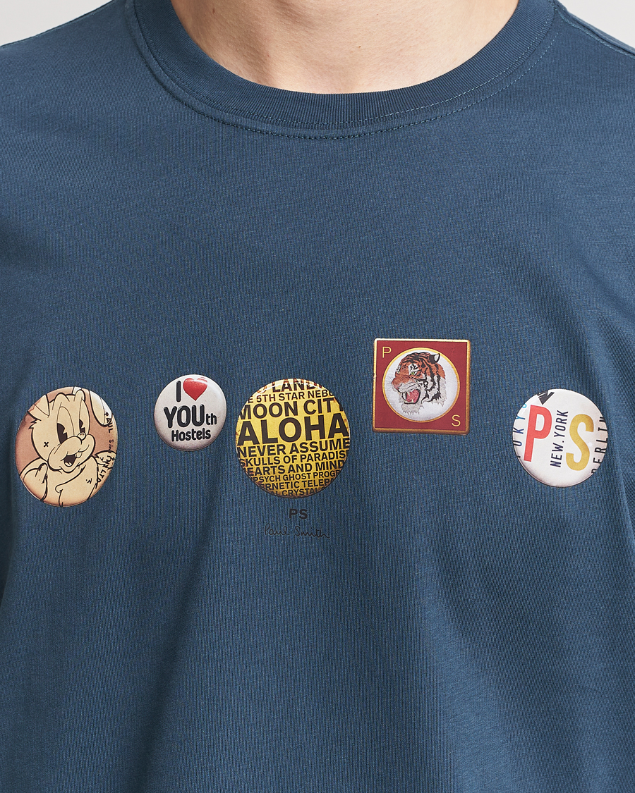 Herr | T-Shirts | PS Paul Smith | Organic Cotton Badges Crew Neck T-Shirt Blue