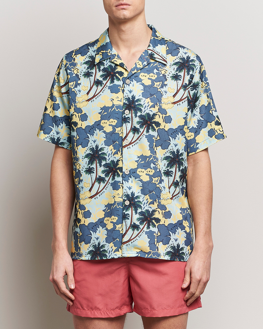 Herr | Skjortor | PS Paul Smith | Prined Flower Resort Short Sleeve Shirt Blue