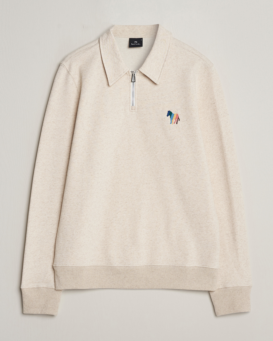 Herr | Tröjor | PS Paul Smith | Cotton/Linen Zebra Half Zip Off White