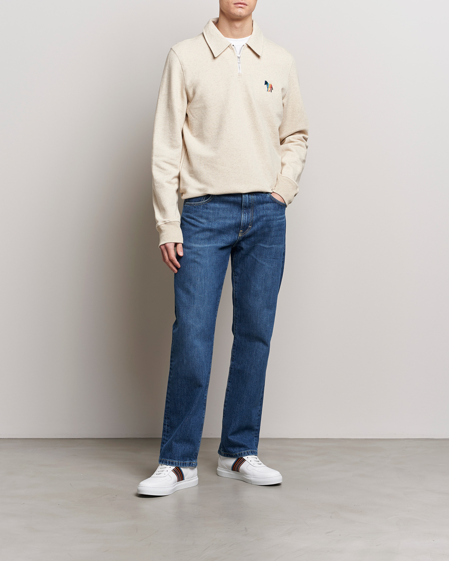 Herr | Tröjor | PS Paul Smith | Cotton/Linen Zebra Half Zip Off White