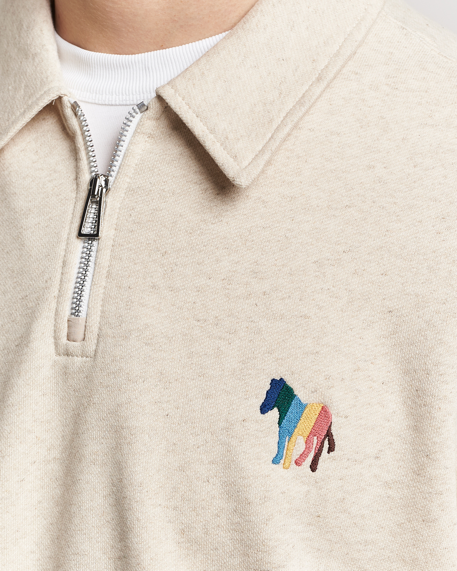 Herr | Tröjor | PS Paul Smith | Cotton/Linen Zebra Half Zip Off White