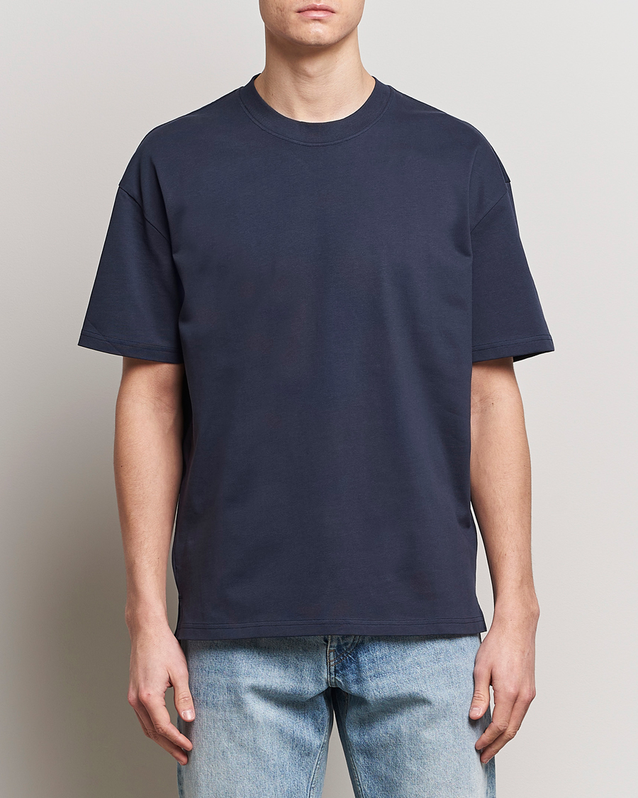 Herr |  | Bread & Boxers | Textured Heavy Crew Neck T-Shirt Navy Blue