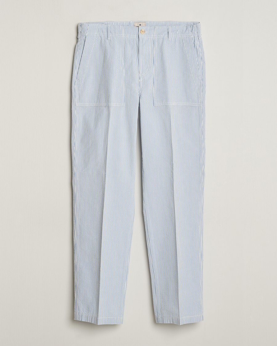 Herr | Byxor | Morris | Seersucker Summer Slacks Light Blue