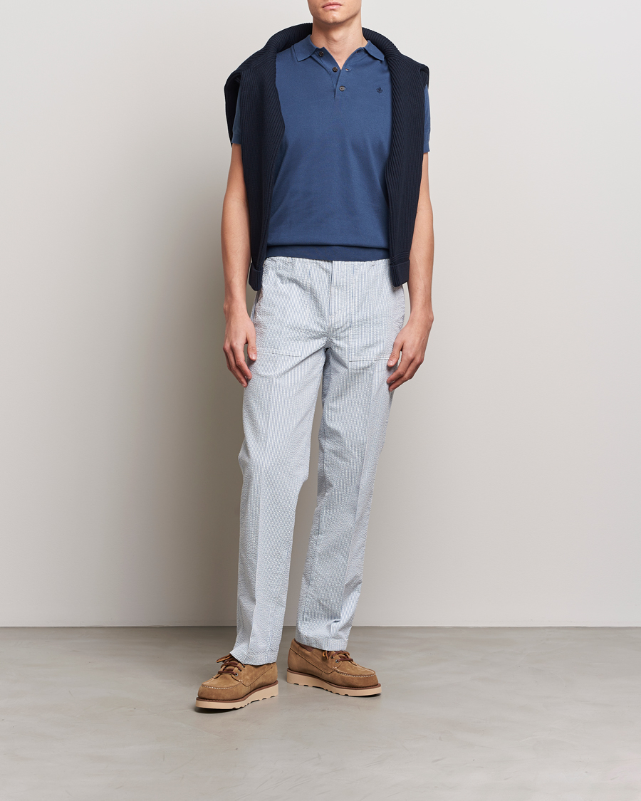 Herr | Byxor | Morris | Seersucker Summer Slacks Light Blue