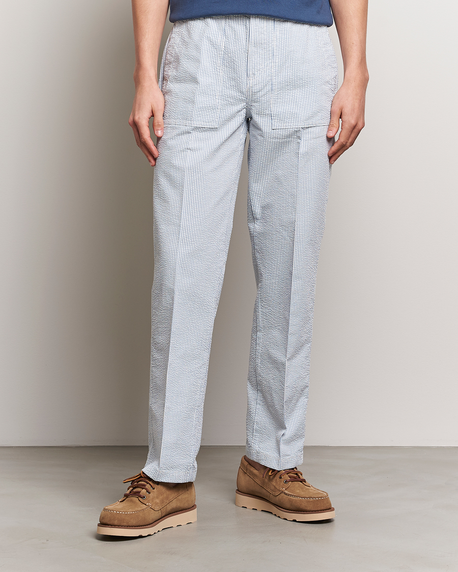 Herre | Pæne bukser | Morris | Seersucker Summer Slacks Light Blue