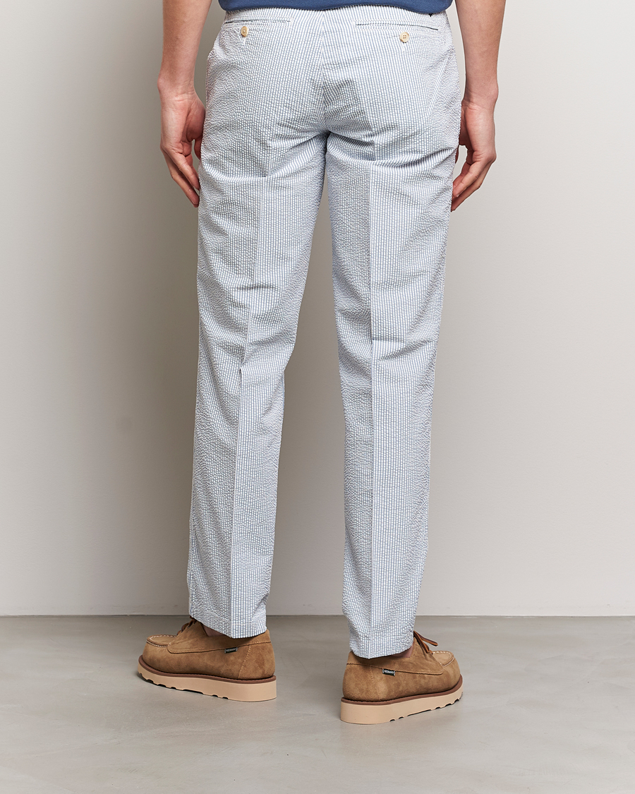 Herr | Byxor | Morris | Seersucker Summer Slacks Light Blue