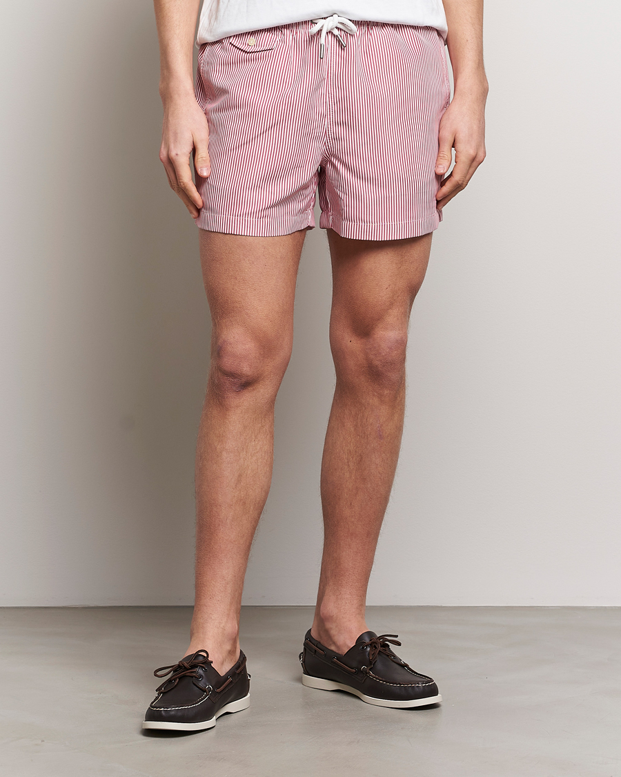 Herr | Badbyxor | Morris | Stripe Bathing Trunks Cerise