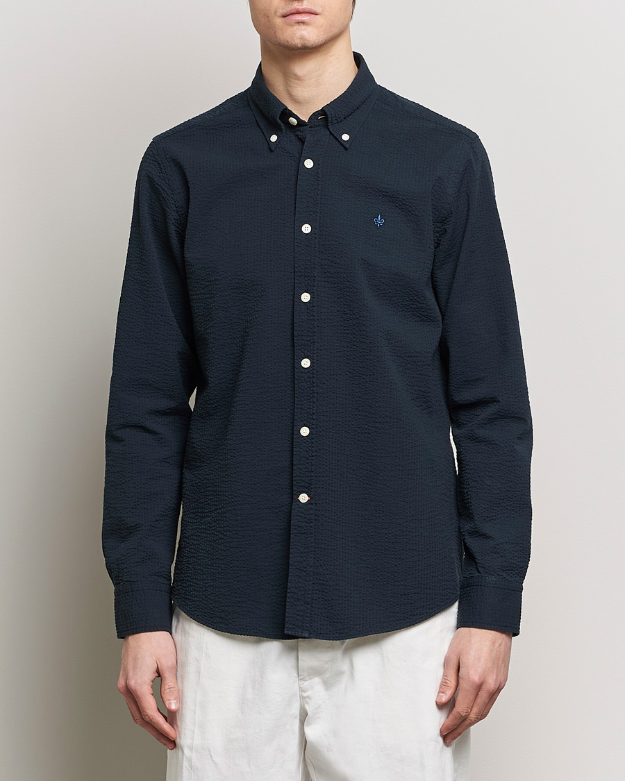 Herr | Casual | Morris | Slim Fit Seersucker Shirt Navy